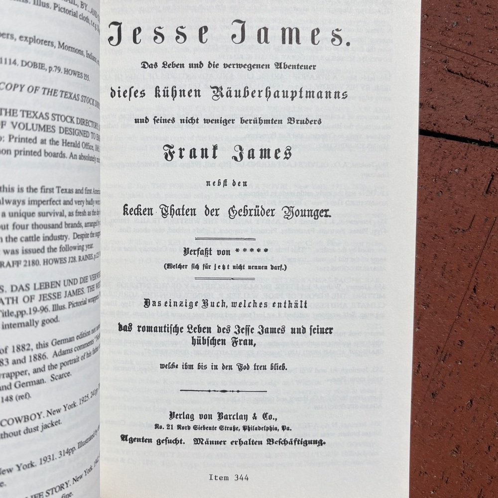 William Reese Cattle and Outlaw Books Cowboy Range Jesse James Book Catalogue